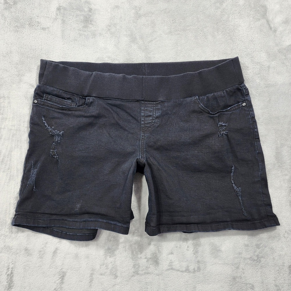 Ripe Shorts Womens XL Maternity Black Denim Bermuda Pull On‎ Distressed Stretch